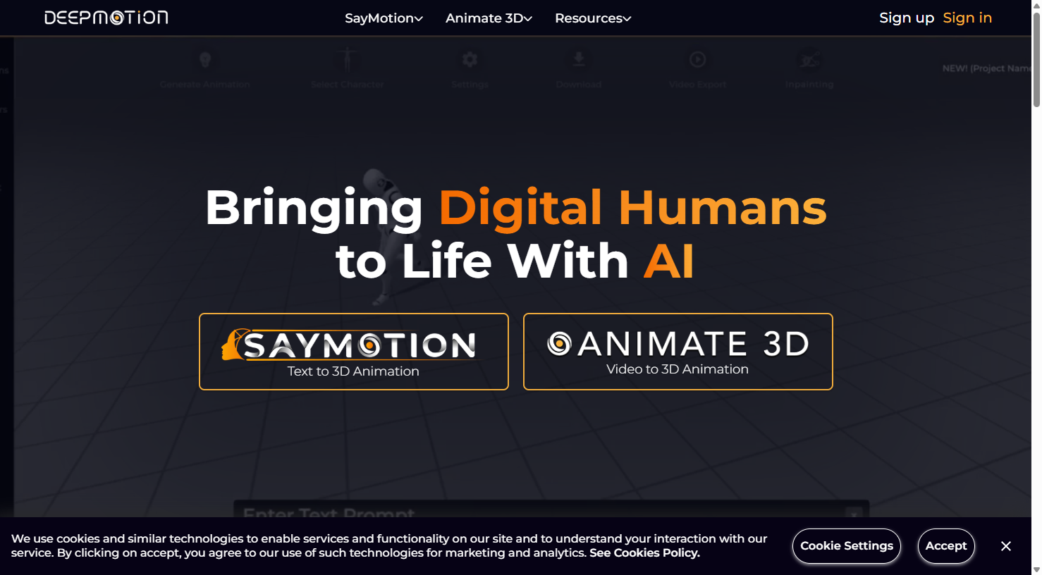 DeepMotion AI motion capture platform with SayMotion and Animate 3D tools
